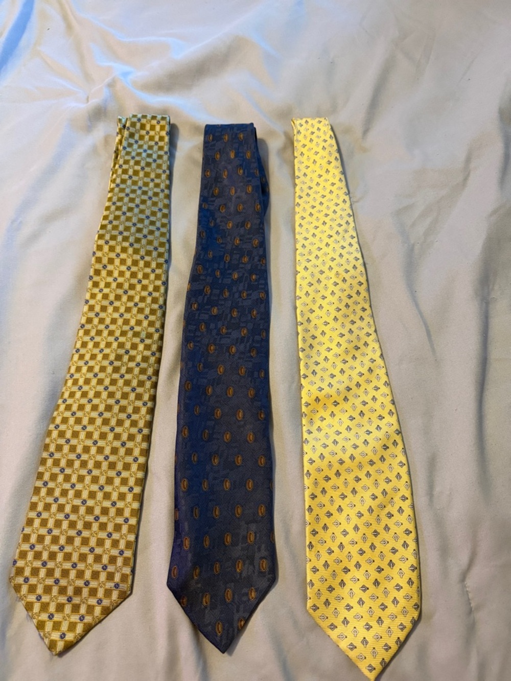 Men's Necktie - Yellow and Navy Patterned Silk Ties